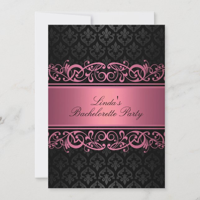 Rosa Swirl Damask | Inbjudan till Bachelorette-par (Framsida)