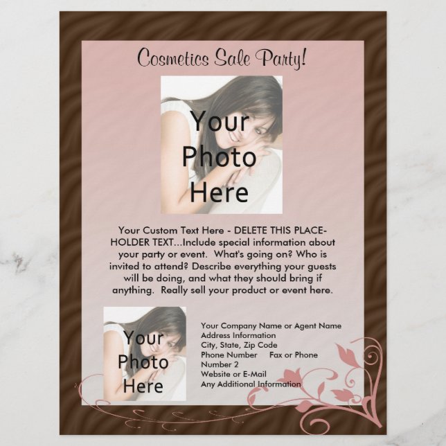 Rosa Swirl Flyer Template, Cosmetics Party Valfri  (Framsidan)