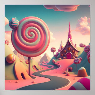 Rosa Swirl Lollipop Candy Land House Poster