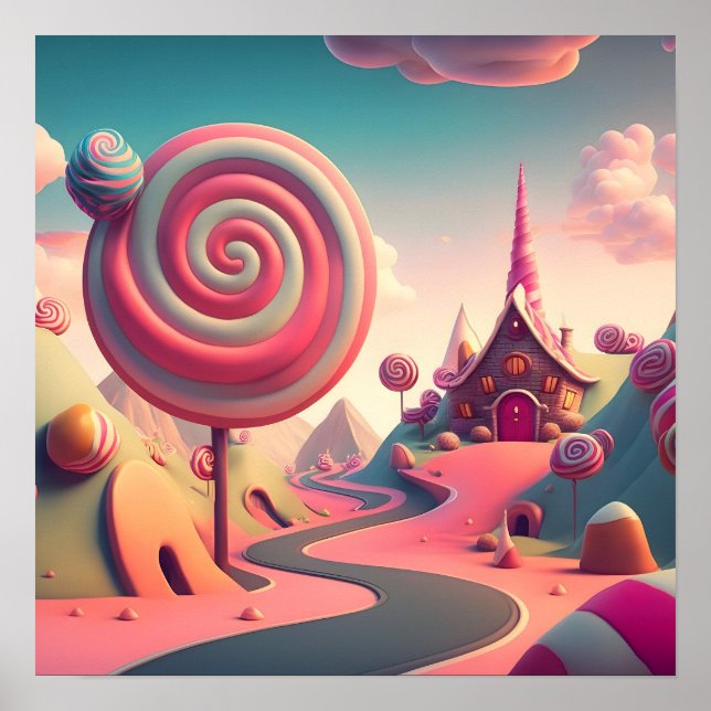 Rosa Swirl Lollipop Candy Land House Poster (Framsidan)