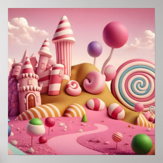 Rosa Swirl Lollipop Candy Land Scene Poster