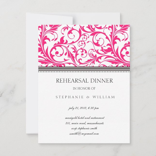 Rosa Swirl Rehearsal Dinner Card Inbjudningar (Framsida)