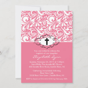 Rosa Swirls Baptism Christening Investigations Inbjudningar