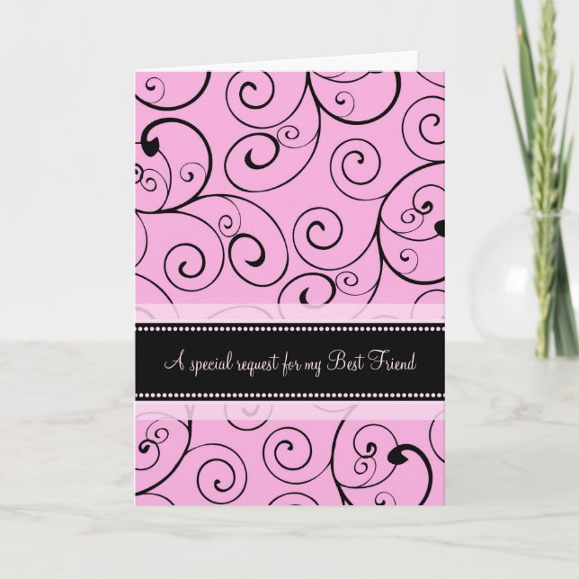 Rosa Swirls Best Friend Bridesmaid-kort Inbjudan (Framsida)