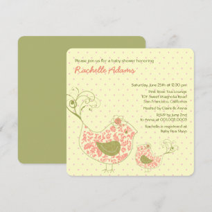Rosa Swirly Mamma & Baby Bird Baby Shower-inbjudan Inbjudningar