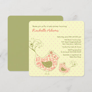 Rosa Swirly Mamma & Baby Bird Baby Shower-inbjudan Inbjudningar