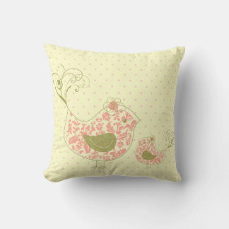 Rosa Swirly Mamma & Baby Bird Whimsical Cushion Kudde