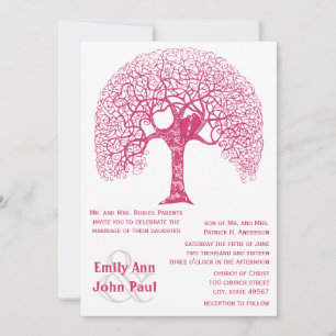 Rosa Swirly Rustic Träd Love Bird Woodland Bröllop Inbjudningar