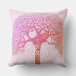 Rosa Swirly Träd Love Bird Välj valfri Färg Pillow Kudde