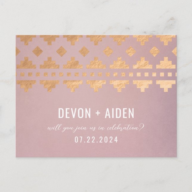 Rosa Sydvästra Gleam Bröllop Reply Postcard Inbjudan Vykort (Framsida)