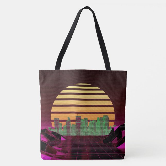 Rosa Synthwave All-over-Print Tote Tygkasse (Framsida)
