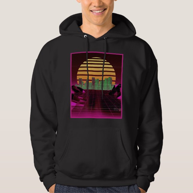 Rosa Synthwave Design Manar Hoodie (Framsida)