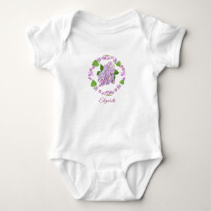 rosa syren med knoppar och blad cirkel akvarell t shirt