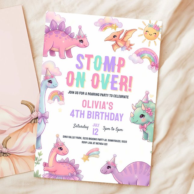 Rosa T-Rex-dinosaur 3-årsdag Inbjudningar (Skapare uppladdad)