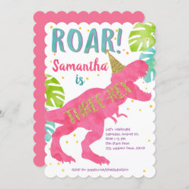 Rosa, T-rex, dinosaur, flicka, 3:e födelsedagen Inbjudningar