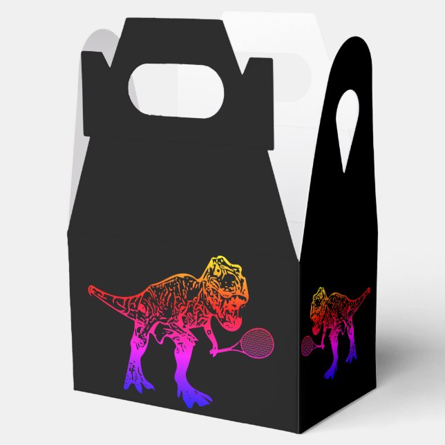 Rosa T-Rex Dinosaur Tennis Player on Black Presentaskar (Öppnad)