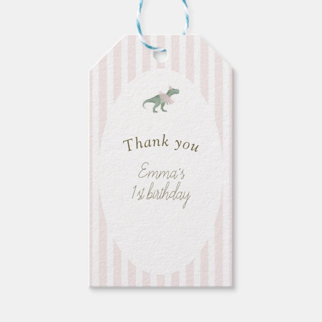 Rosa T Rex Tutu Flicka Rektangel Förmånsetikett Presentetikett (Framsidan)