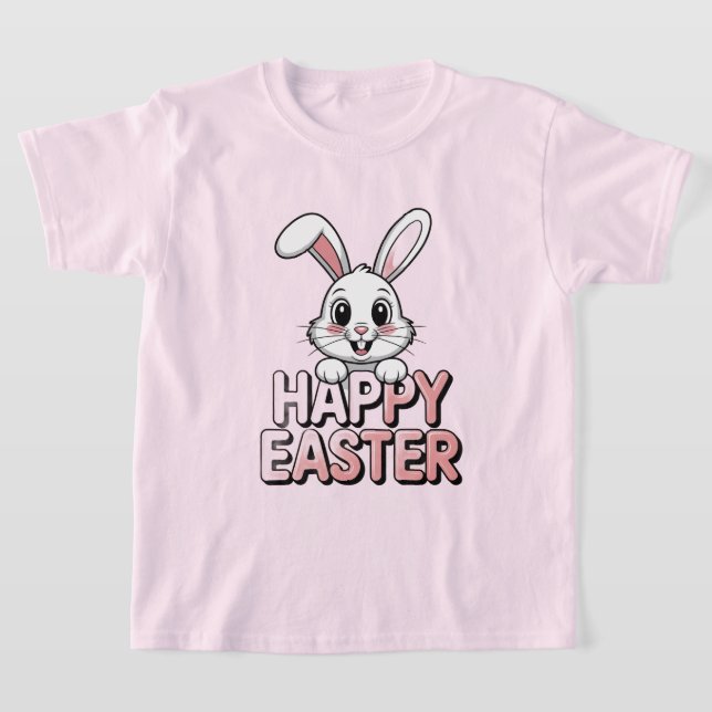 Rosa T-Shirt Glad Påsk Vit Kanin (Laydown)