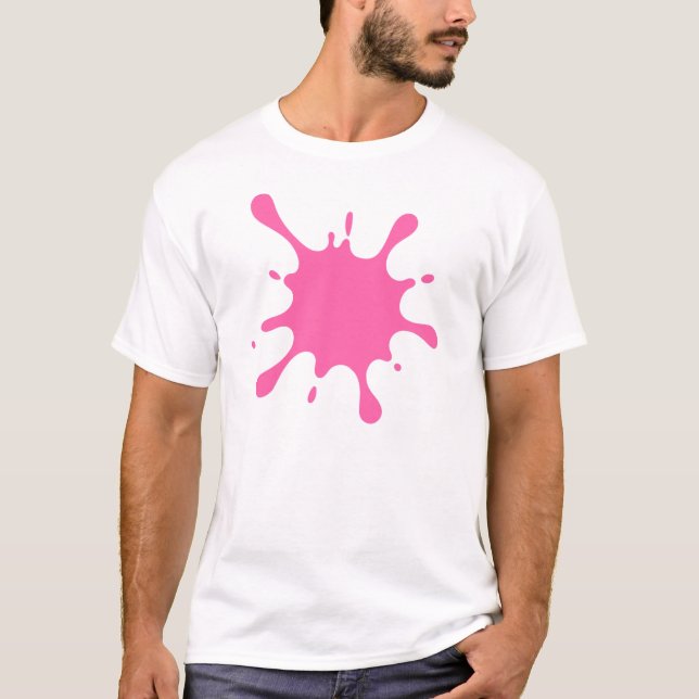 Rosa T-Shirt med Målad Fläck | Abstrakt Konst  (Framsida)