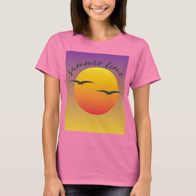 Rosa t-shirt med sommar design  (Framsida)