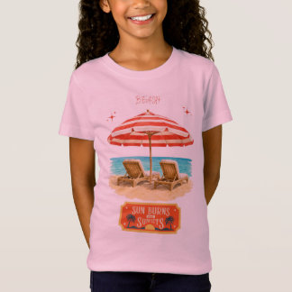 rosa t-shirts för barn med strand och solnedgångar