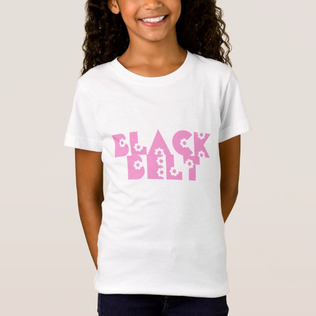 Rosa T-tröja för bälte för blommakampsportsvart Tee Shirt (Framsida)