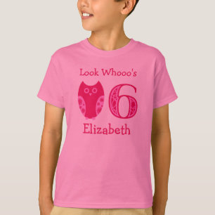 Rosa T-tröja för personlig för uggla6efödelsed Tee Shirt