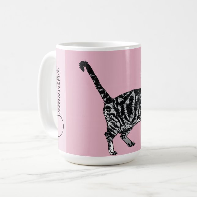 Rosa Tabby Katt Katter Rosa Flickor Namn Nursery Kaffemugg (Framsida vänster)