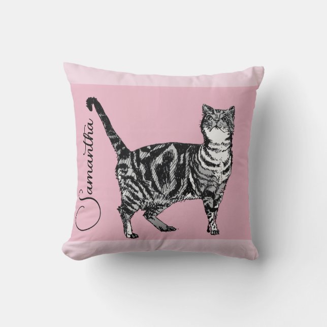 Rosa Tabby Katt Katter Rosa Flickor Namn Nursery Kudde (Framsida)