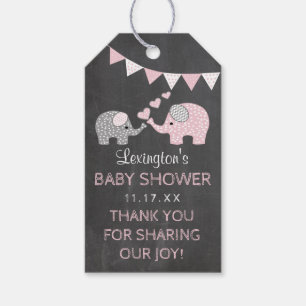 Rosa tack för Look för elefantbaby showerkrita Presentetikett