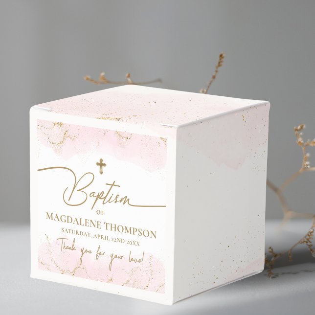 Rosa Tack Girl Guld Kor Baptism Presentaskar (Skapare uppladdad)