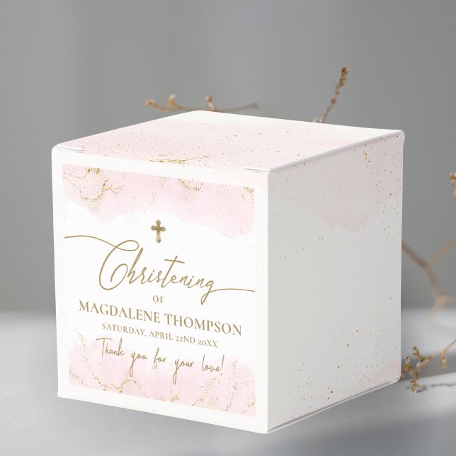 Rosa Tack Girl Guld Kor Christening Presentaskar (Skapare uppladdad)