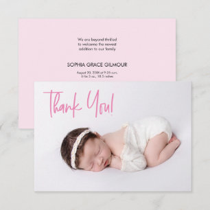 Rosa Tack Script Flicka Photo Baby-dusch Kort