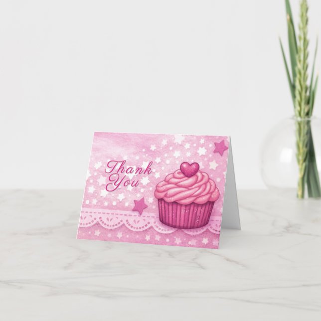 Rosa tackkort - Firande Cupcake Tema (Framsida)