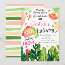 Rosa Taco Twosday Girls Birthday Fiesta Inbjudan