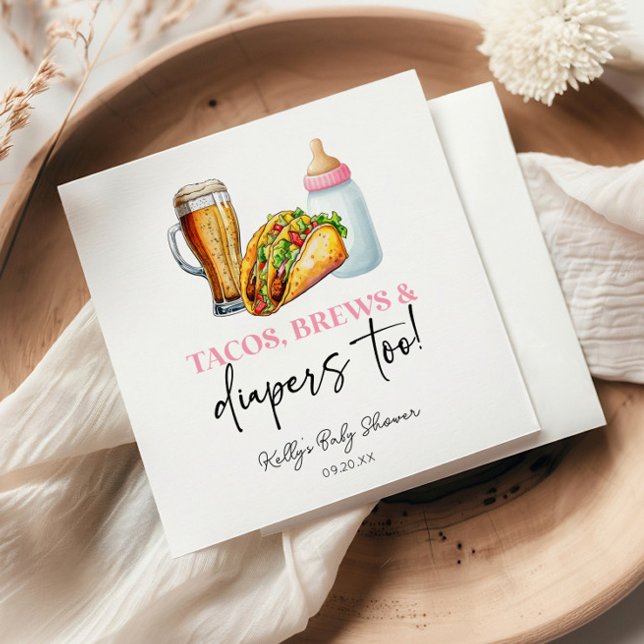 Rosa Tacos Öl och Blöjor Oxå! Barnkalas Pappersservett (Skapare uppladdad)