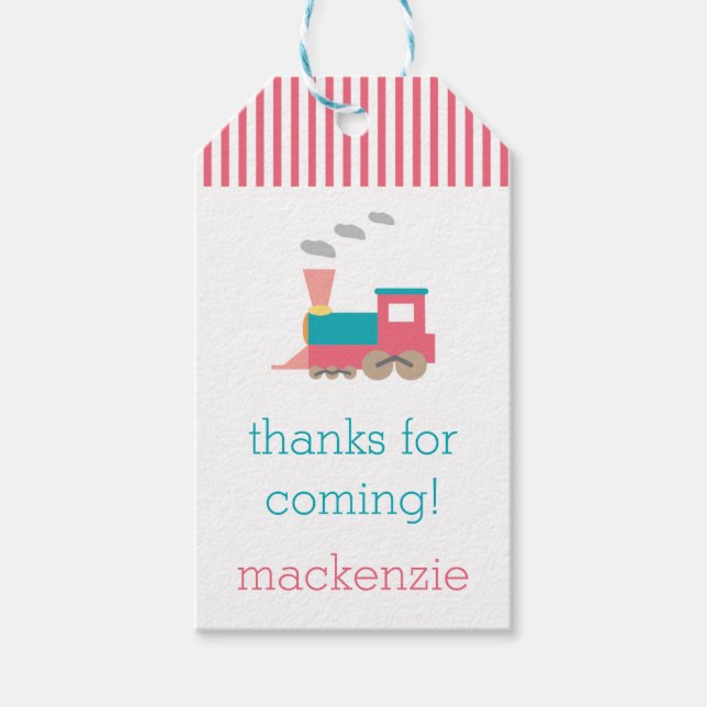 Rosa Tåg Birthday Gift Märkre Presentetikett (Framsidan)