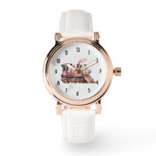 Rosa Tåg Engine Vintage Steampunk Stil Armbandsur