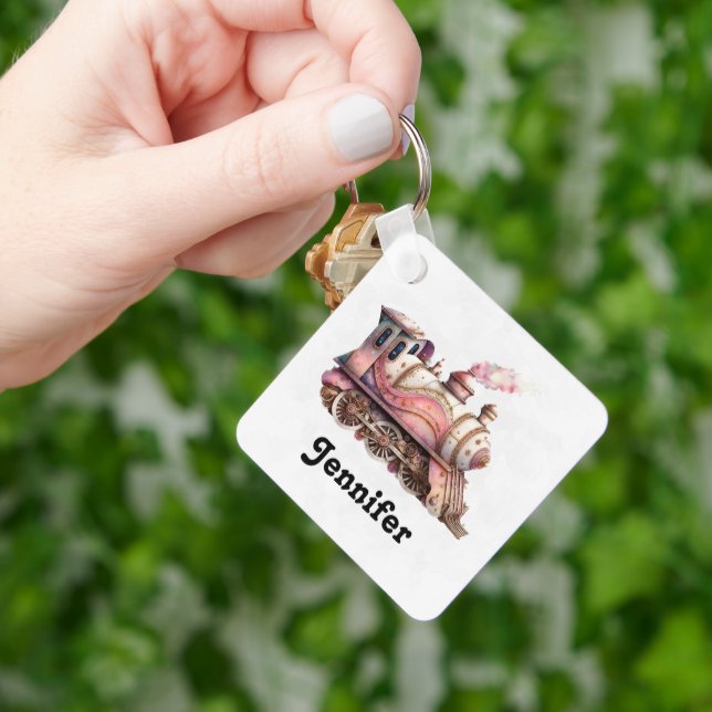 Rosa Tåg Engine Vintage Steampunk Stil Nyckelring (Hand)