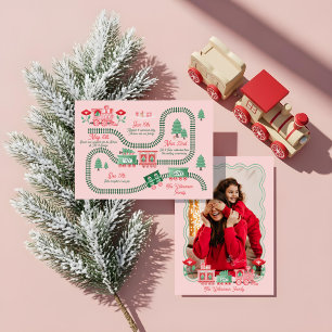 Rosa tåg julgran leverans foto årsslut julkort