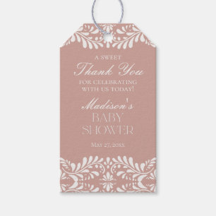 Rosa Talavera-plattor Fiesta Baby Shower-favoriter Presentetikett