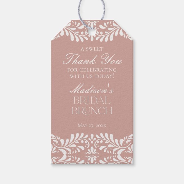 Rosa Talavera-plattor Fiesta Bröllopsbrunchpresent Presentetikett (Framsidan)