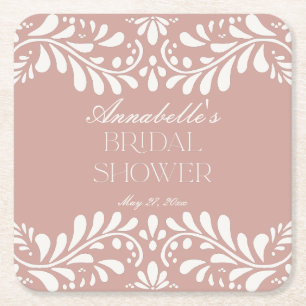 Rosa Talavera-plattor Spansk Fiesta Bröllopsdusch Underlägg Papper Kvadrat