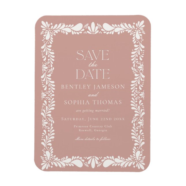 Rosa Talavera-plattor Spansk Fiesta Spara datum Magnet (Vertikal)