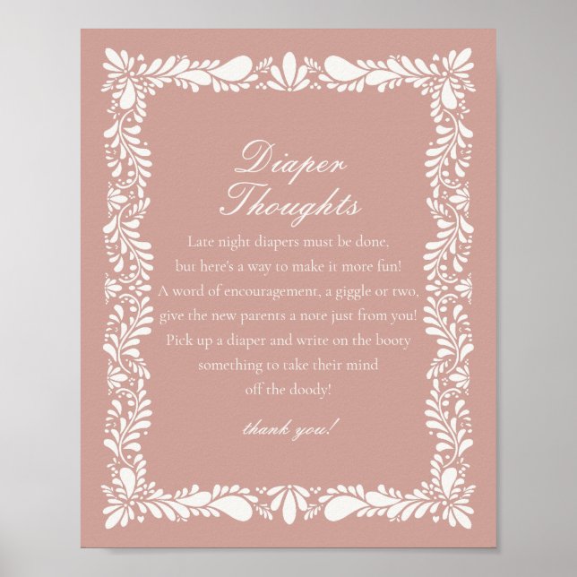Rosa Talavera Tile Diaper Thoughts Baby Shower Poster (Framsidan)