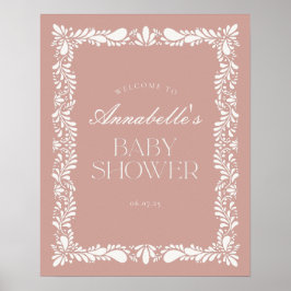 Rosa Talavera Tile Fiesta Baby Shower Välkommen Poster