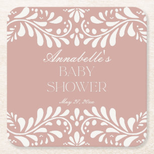 Rosa Talavera Tile Spain Fiesta Baby Shower Underlägg Papper Kvadrat