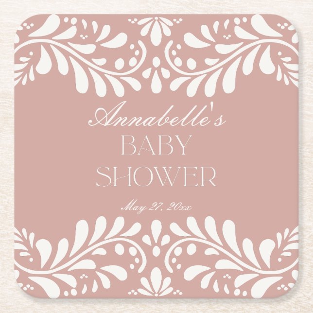 Rosa Talavera Tile Spain Fiesta Baby Shower Underlägg Papper Kvadrat (Framsidan)