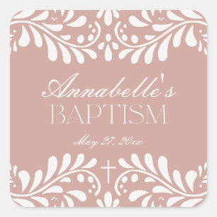 Rosa Talavera Tile Spain Fiesta Baptism Favor Fyrkantigt Klistermärke