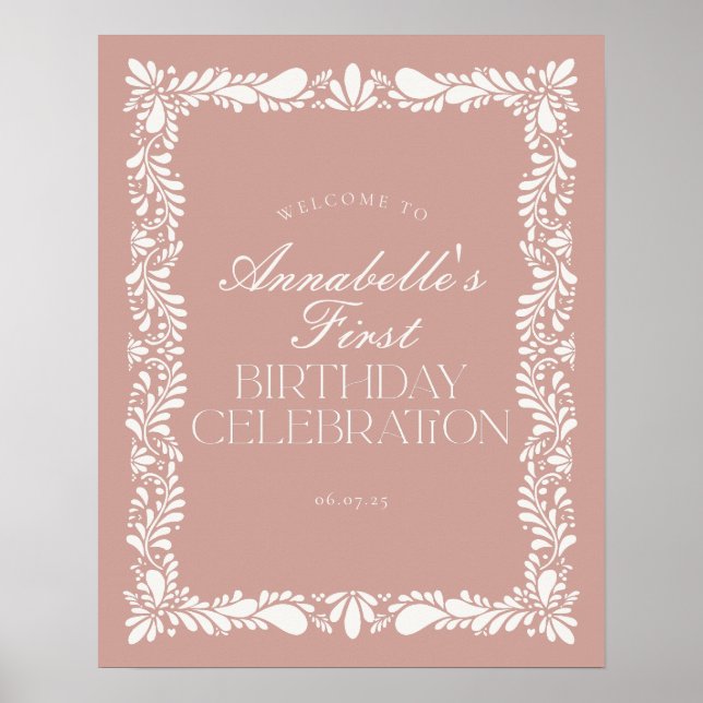 Rosa Talavera Tile Spain Fiesta Birthday Välkommen Poster (Framsidan)